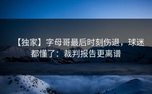 【独家】字母哥最后时刻伤退，球迷都懂了：裁判报告更离谱