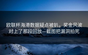 欧联杯海港数据疑点被扒，奖金风波对上了那段回放—截图把漏洞拍死